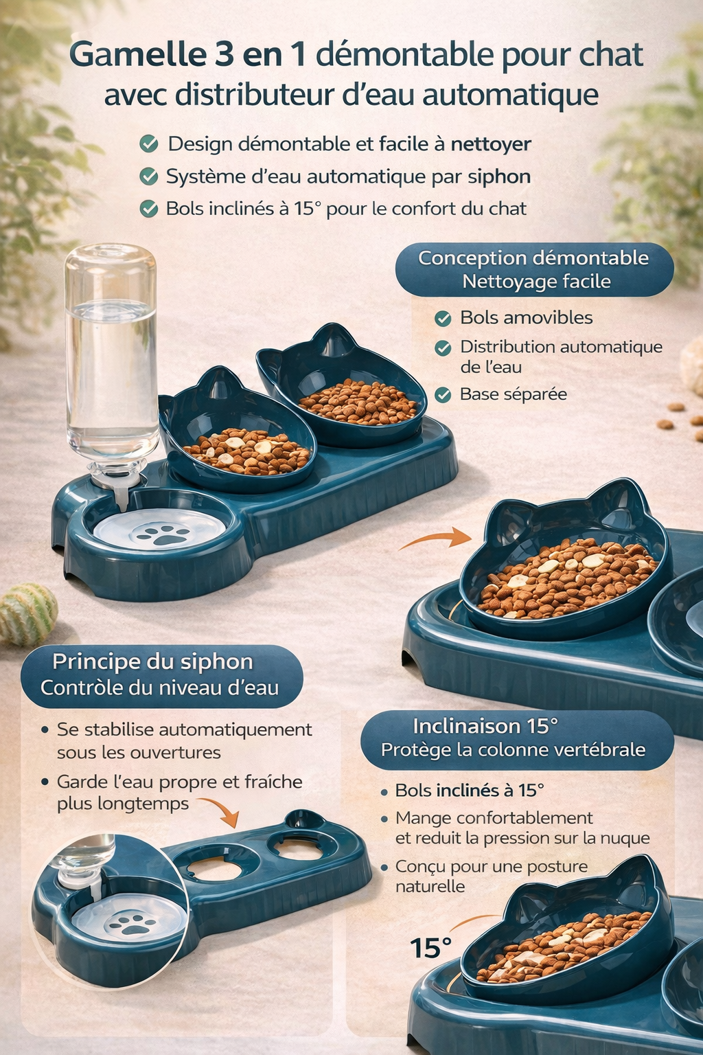 🍽️💧 3-in-1 Cat Food Bowl