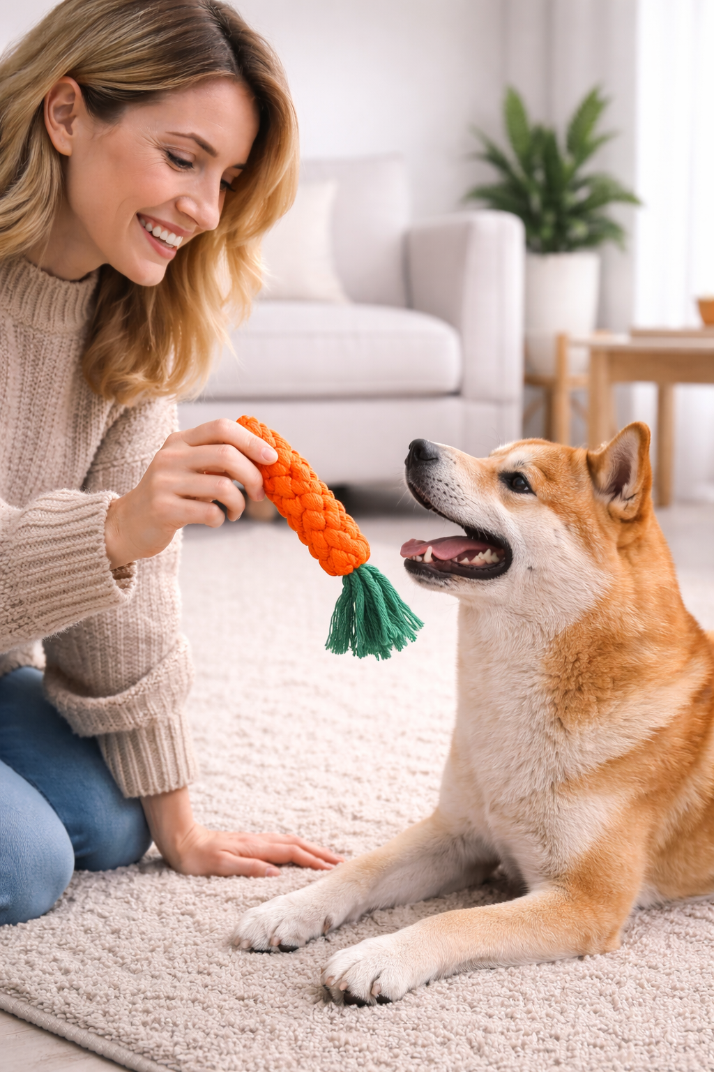 🥕🐶 Jouet à mâcher carotte pour chien  -  Mastication douce, occupation calme
