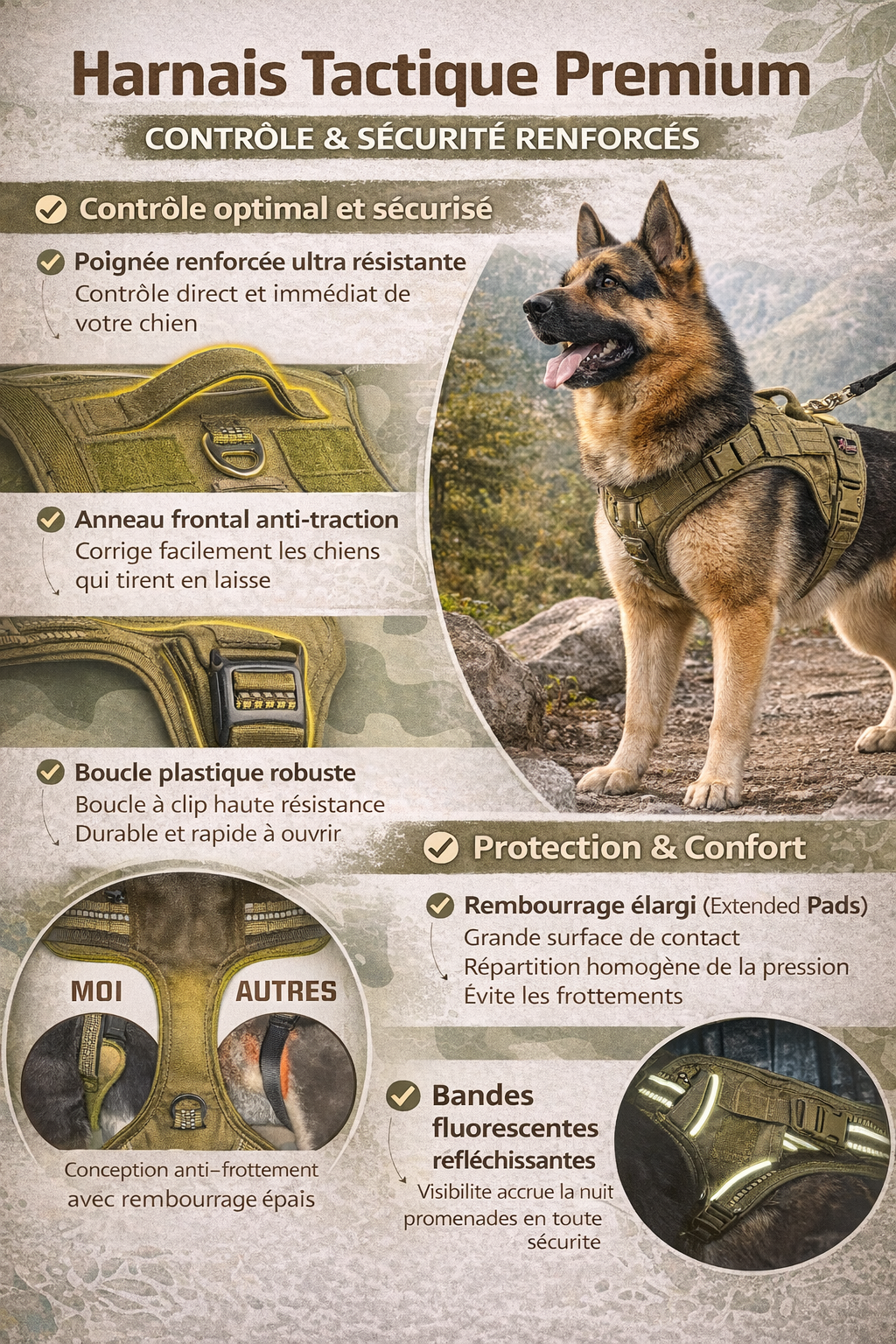 🐕 Harnais B - Contrôle renforcé & robustesse Pour chiens puissants et environnements exigeants