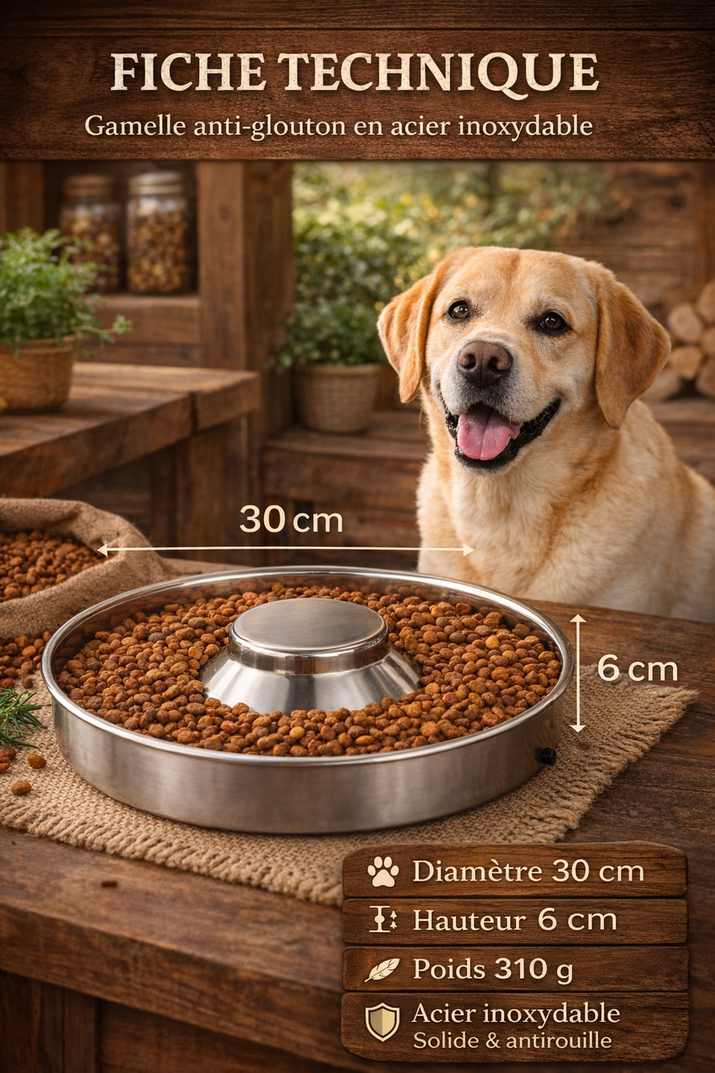 🥣 Gamelle anti-glouton en inox — Digestion & calme