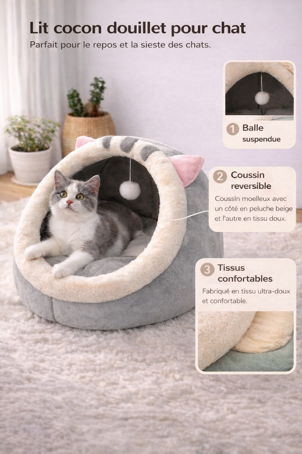 🛖 Calming Cat Cocoon Bed — Secure Haven for Cats