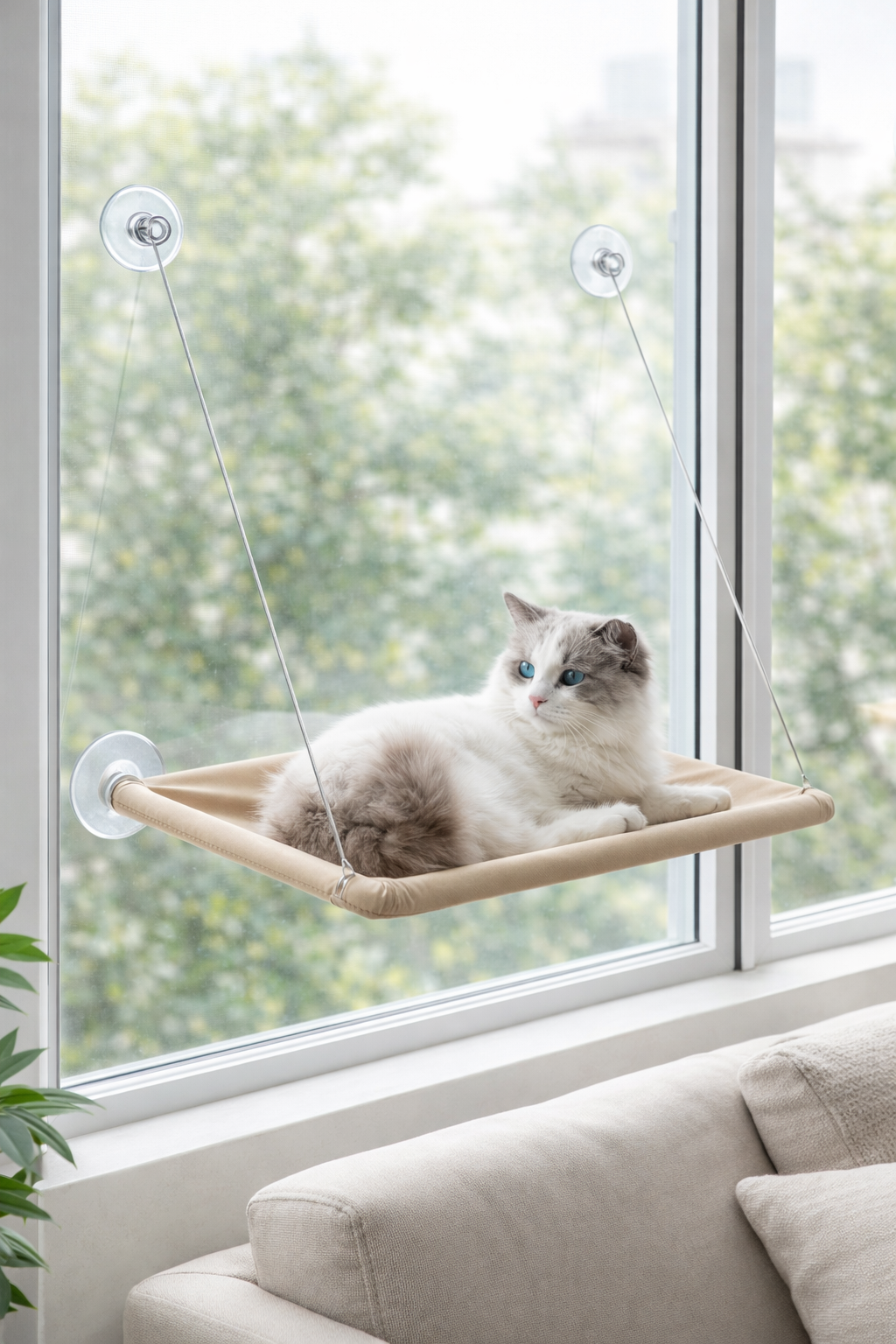 🪢Suspended window hammock — Secure observation post