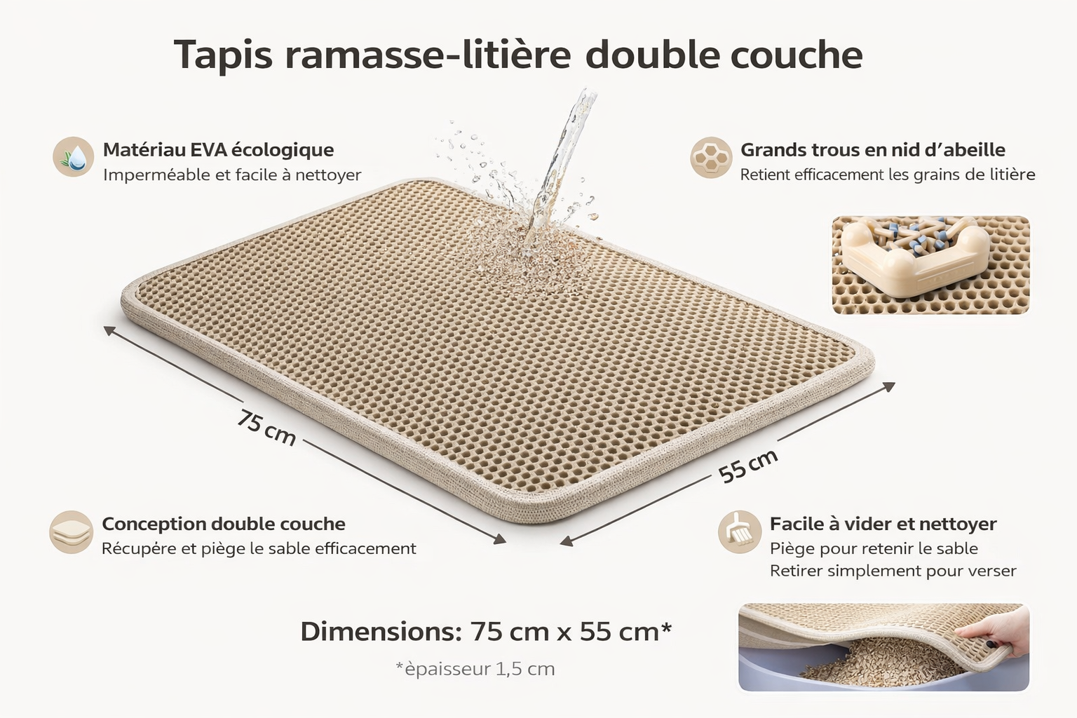 ⚫ Tapis de litière double couche — Propreté maîtrisée