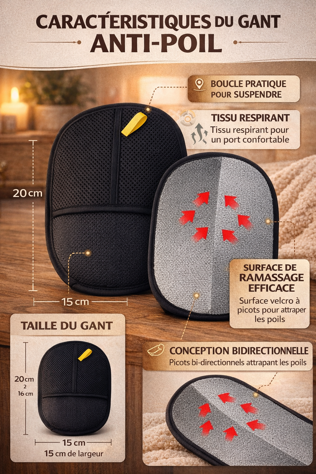 🧤 Pet hair remover glove for sofas & textiles