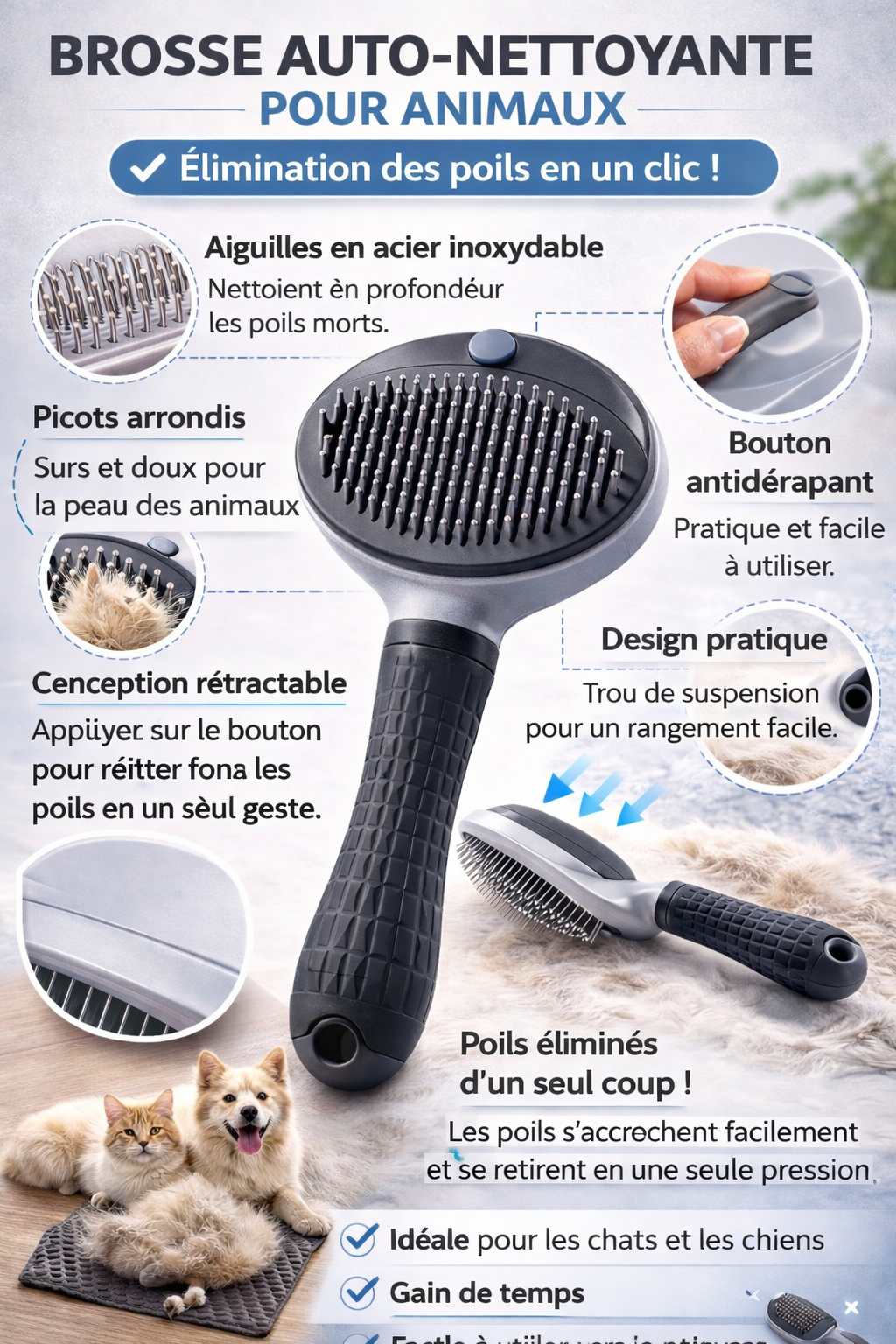 🪮 Self-Cleaning Brush – Dog & Cat