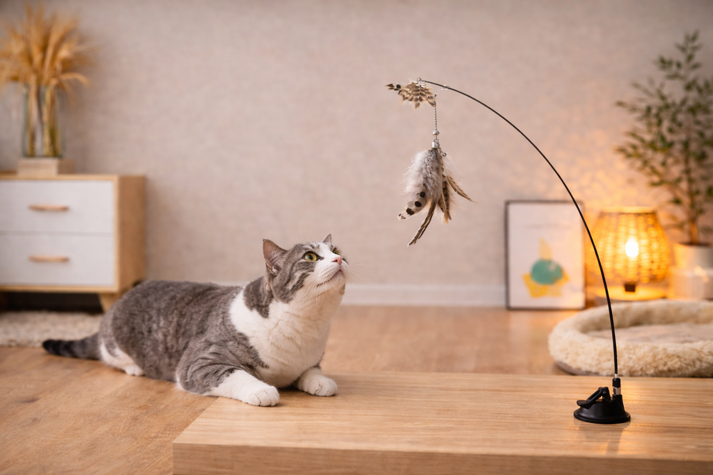 🎣 Interactive Cat Wand with Suction Cup Base