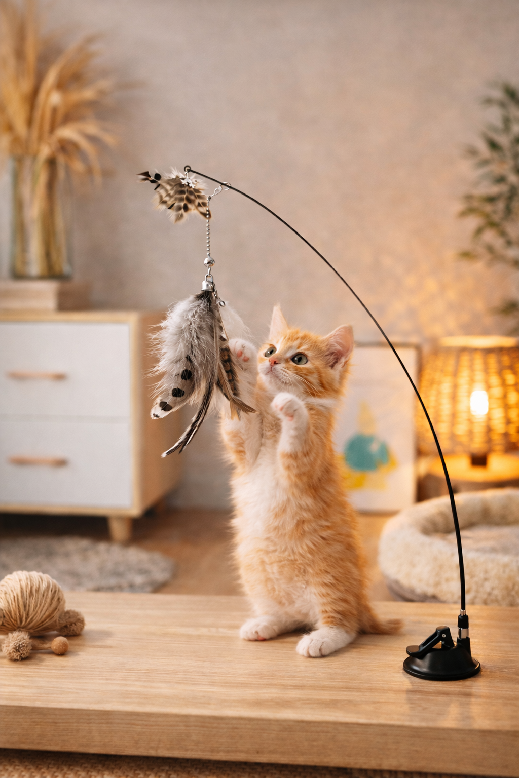 🎣 Interactive Cat Wand with Suction Cup Base